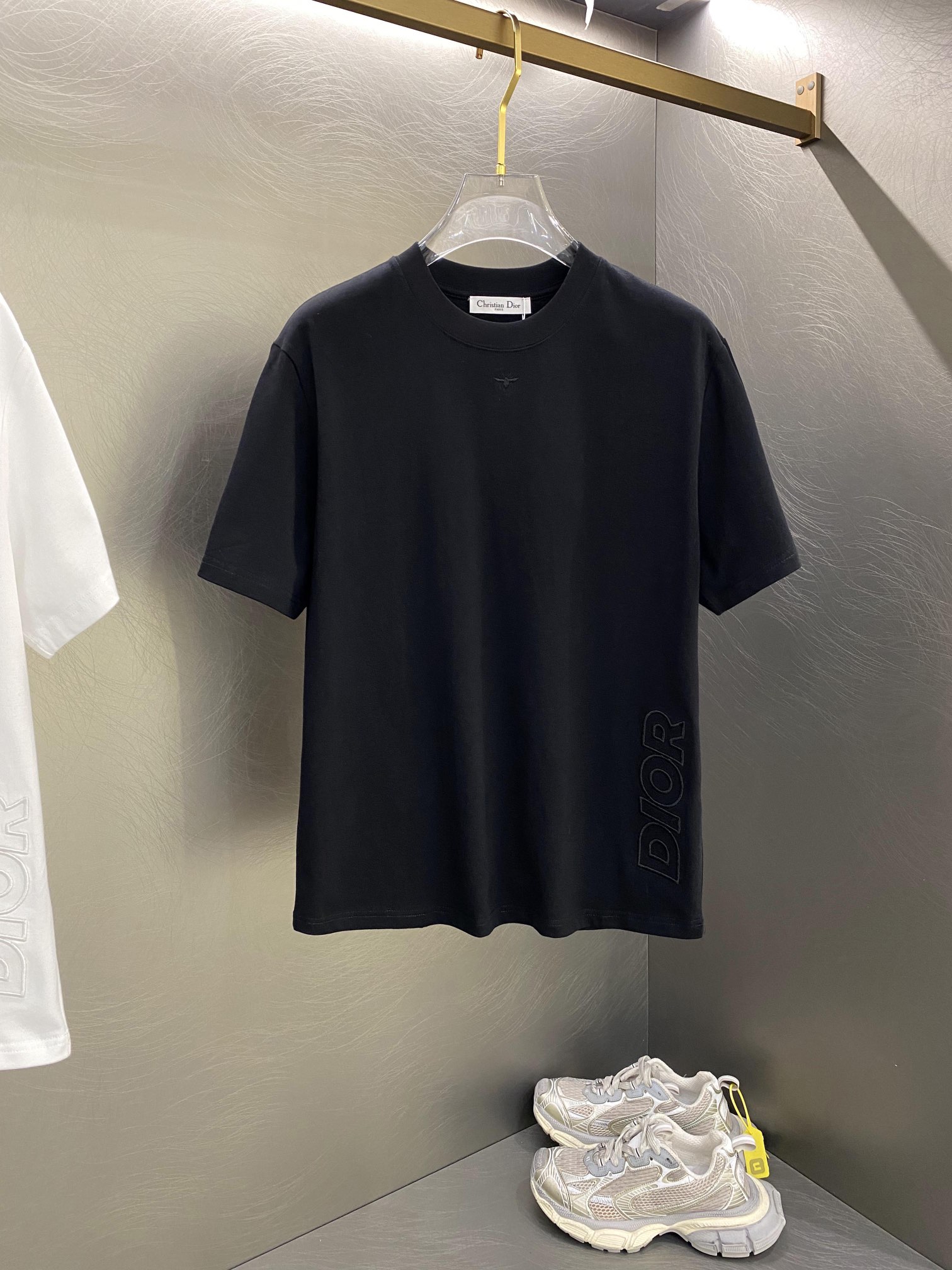 Dior Kleidung T-Shirt Schwarz Weiß Stickerei Baumwolle Fashion Kurzarm