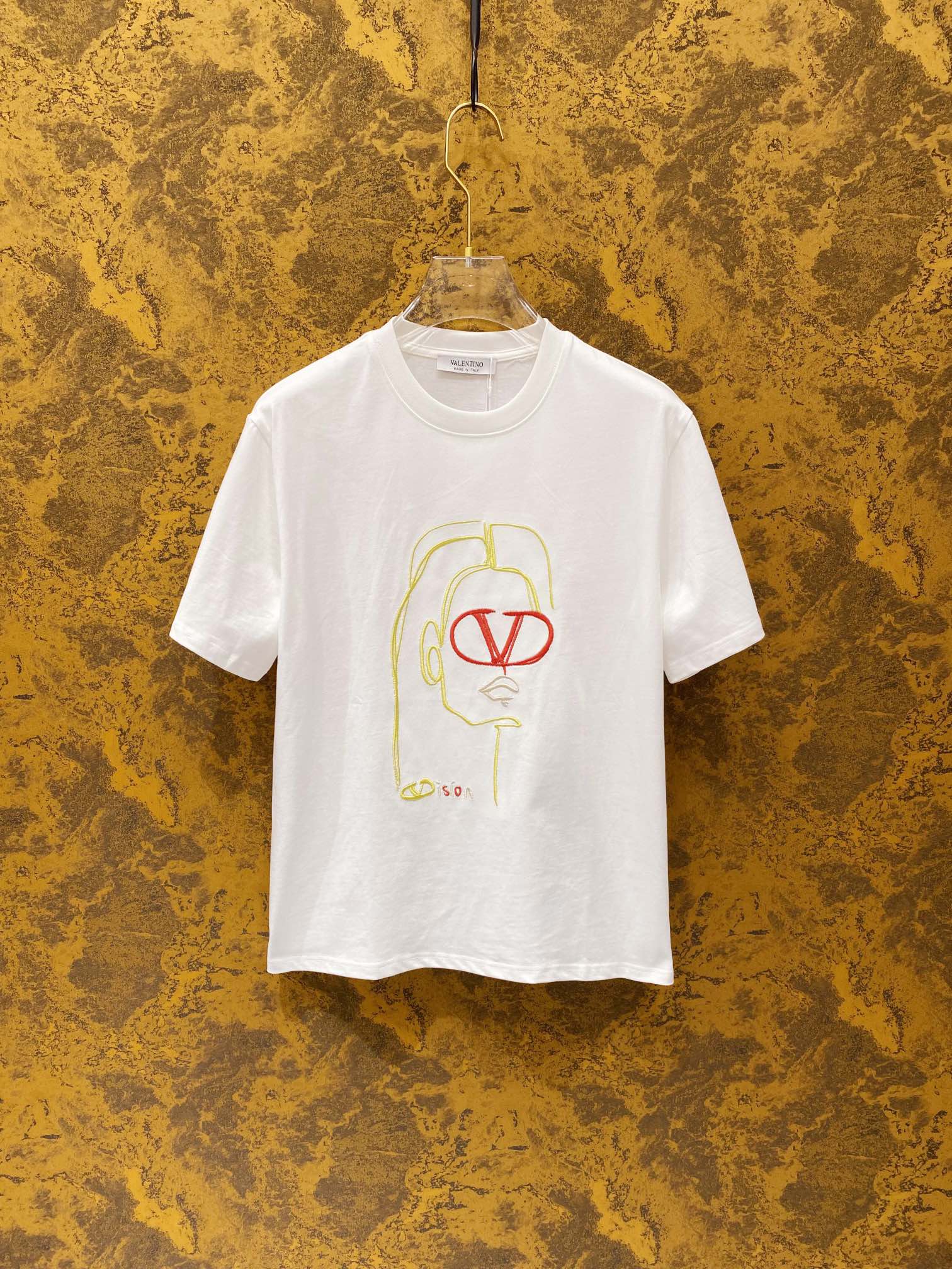 Valentino Kleidung T-Shirt Kaufen Sie billige Replik
 Schwarz Weiß Stickerei Baumwolle Fashion Kurzarm