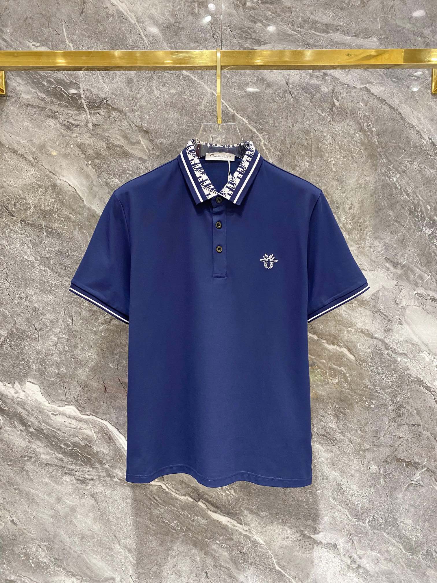 Dior Clothing Polo T-Shirt Blue White Embroidery Spring/Summer Collection Fashion