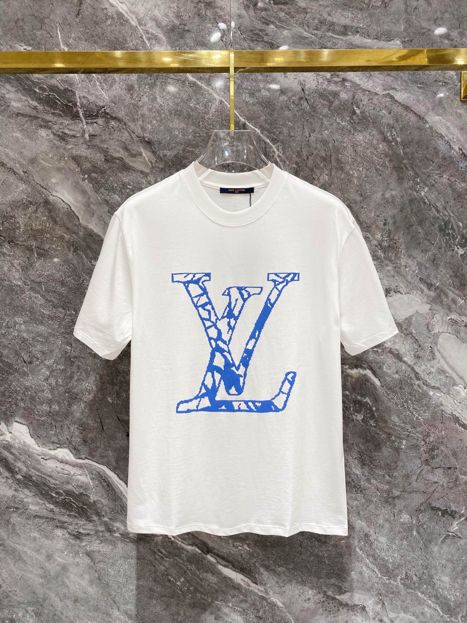 Louis Vuitton Clothing T-Shirt Black White Cotton Fashion Short Sleeve