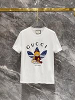 Gucci Abbigliamento T-Shirt Nero Bianco Ricamo Cotone Fashion Maniche corte