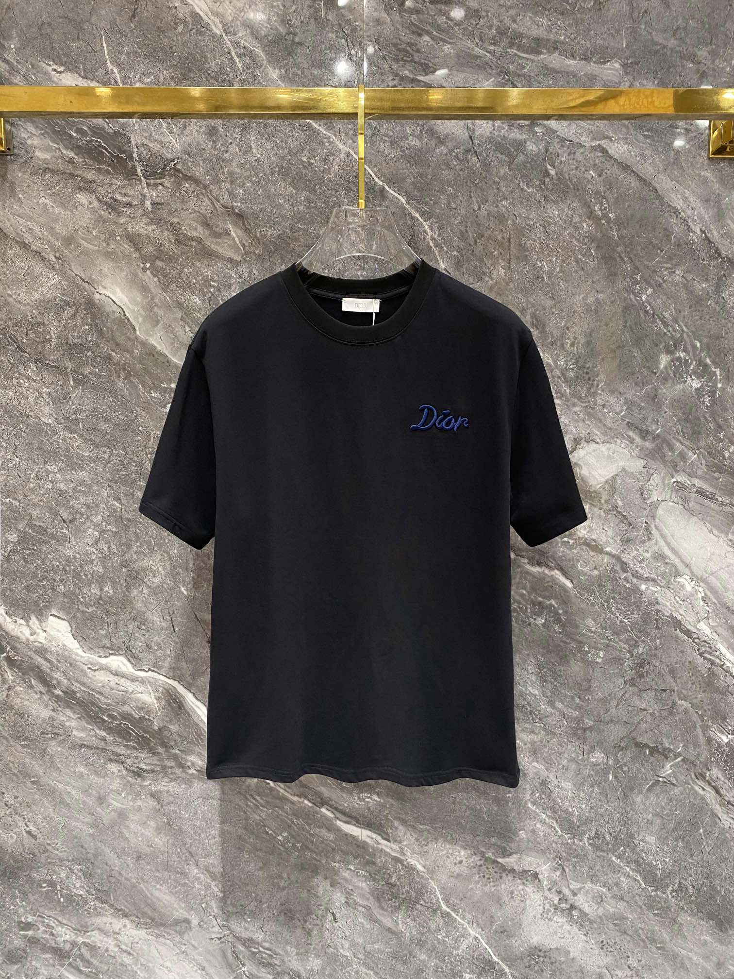 Dior Kleding T-Shirt Zwart Wit Borduurwerk Katoen Fashion Korte mouw