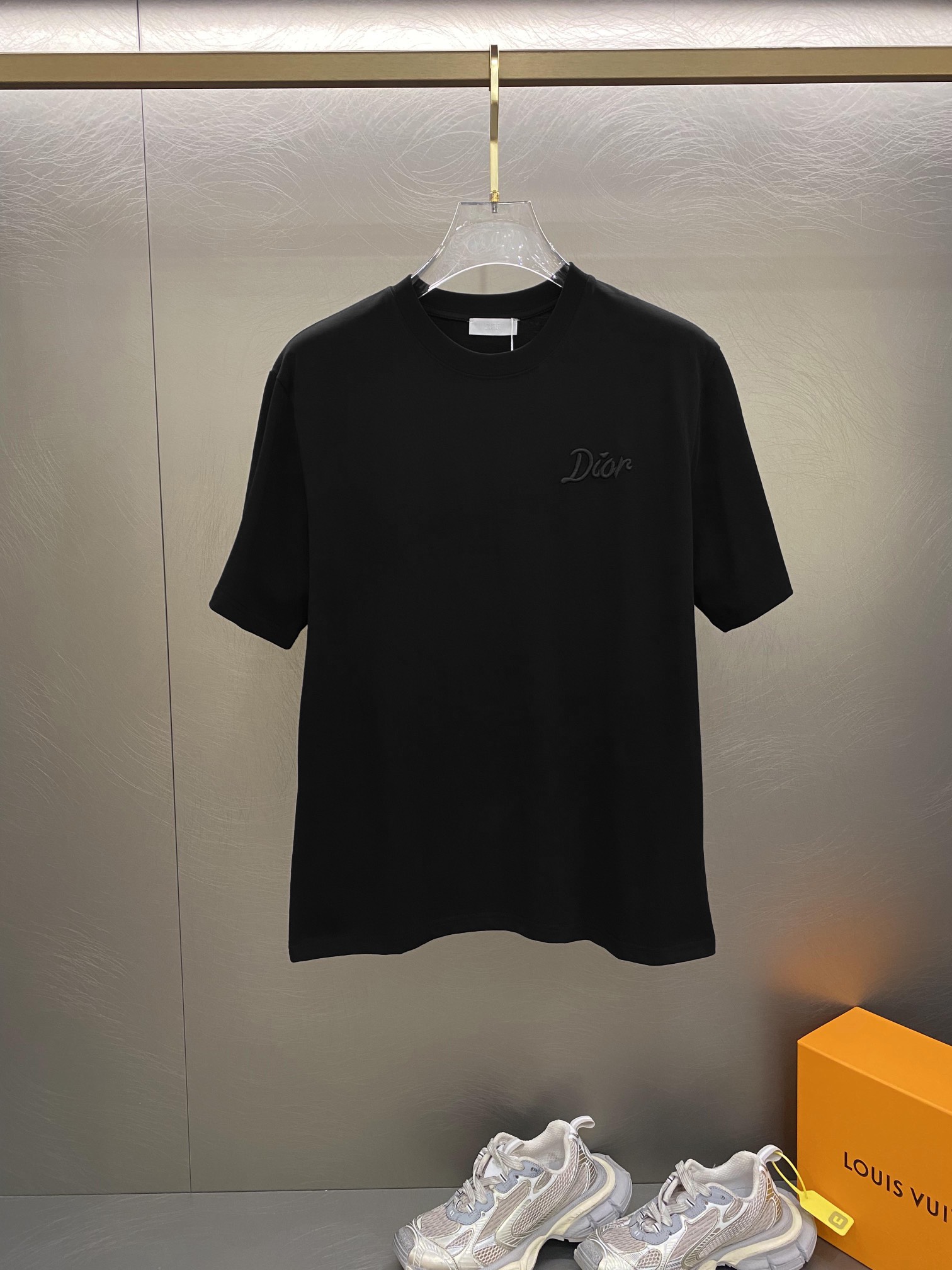 Dior Kleding T-Shirt Zwart Wit Borduurwerk Katoen Fashion Korte mouw