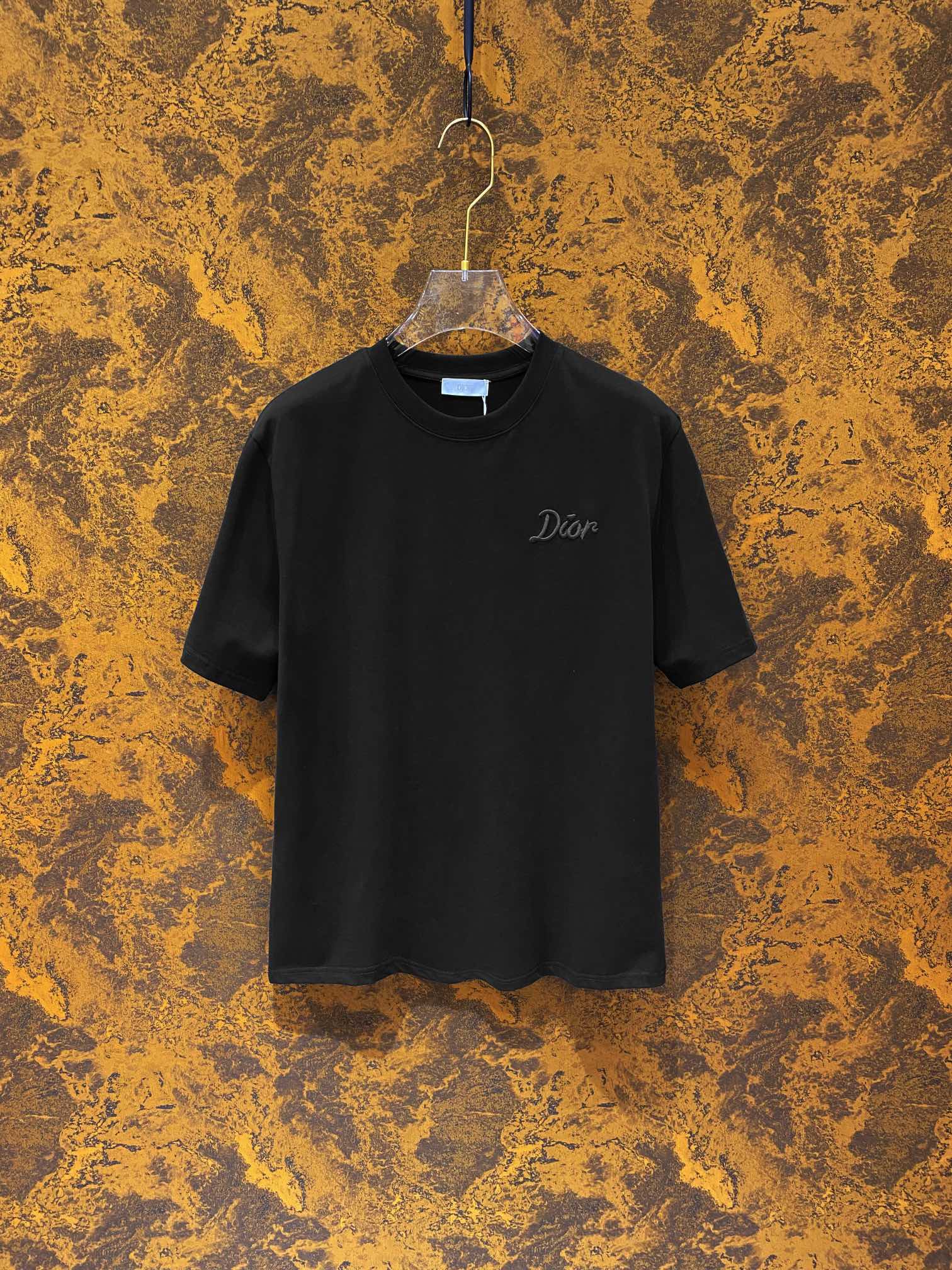 Dior Kleidung T-Shirt Schwarz Weiß Stickerei Baumwolle Fashion Kurzarm