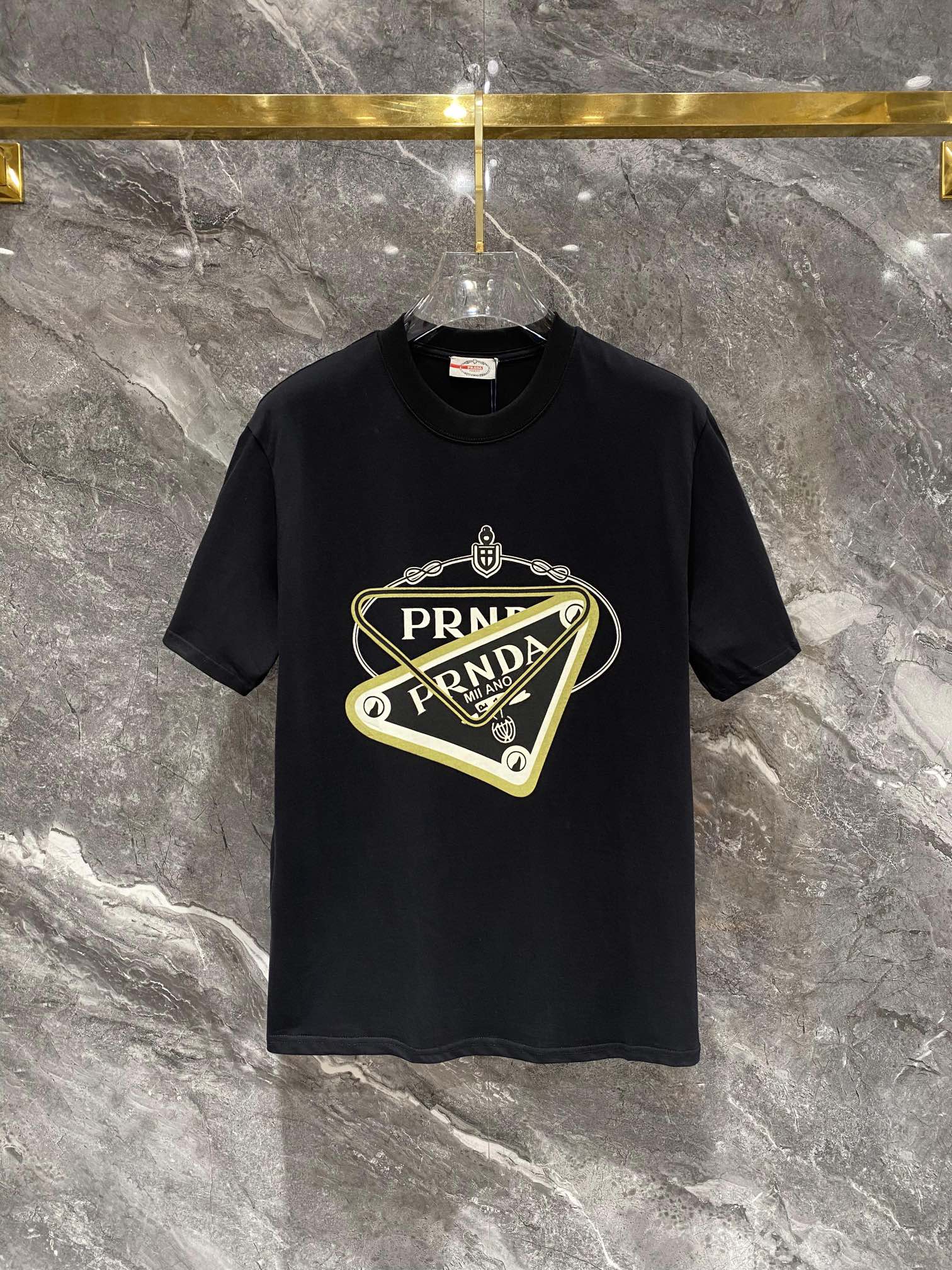 Prada Kleidung T-Shirt Schwarz Weiß Baumwolle Fashion Kurzarm