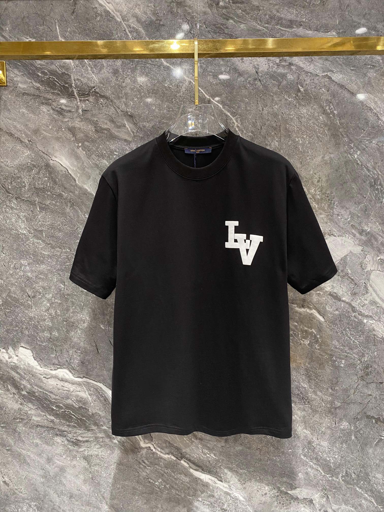 Louis Vuitton Clothing T-Shirt Black White Cotton Fashion Short Sleeve