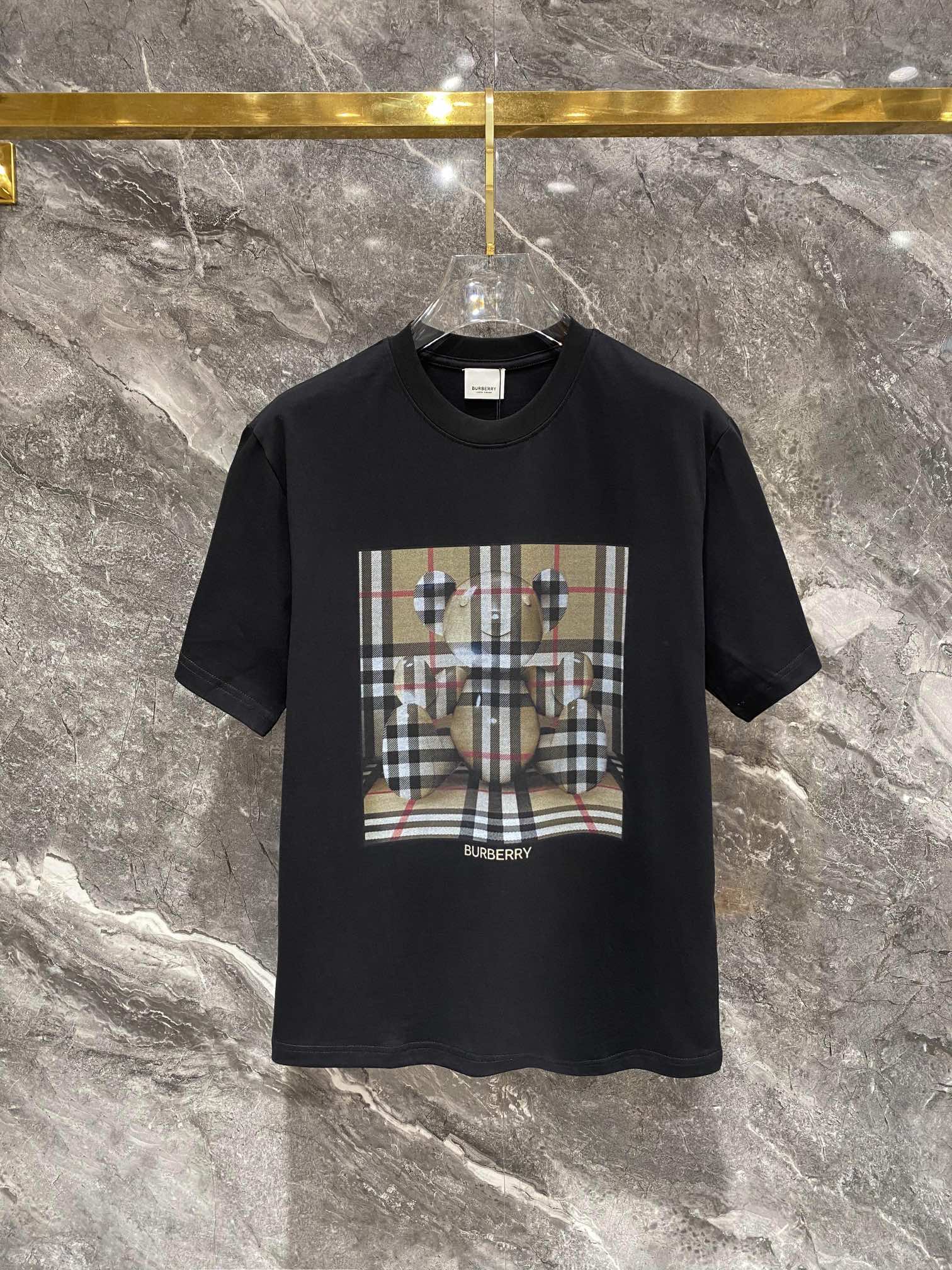 Burberry Kleidung T-Shirt Beste Designer -Replik
 Schwarz Weiß Drucken Baumwolle Fashion Kurzarm