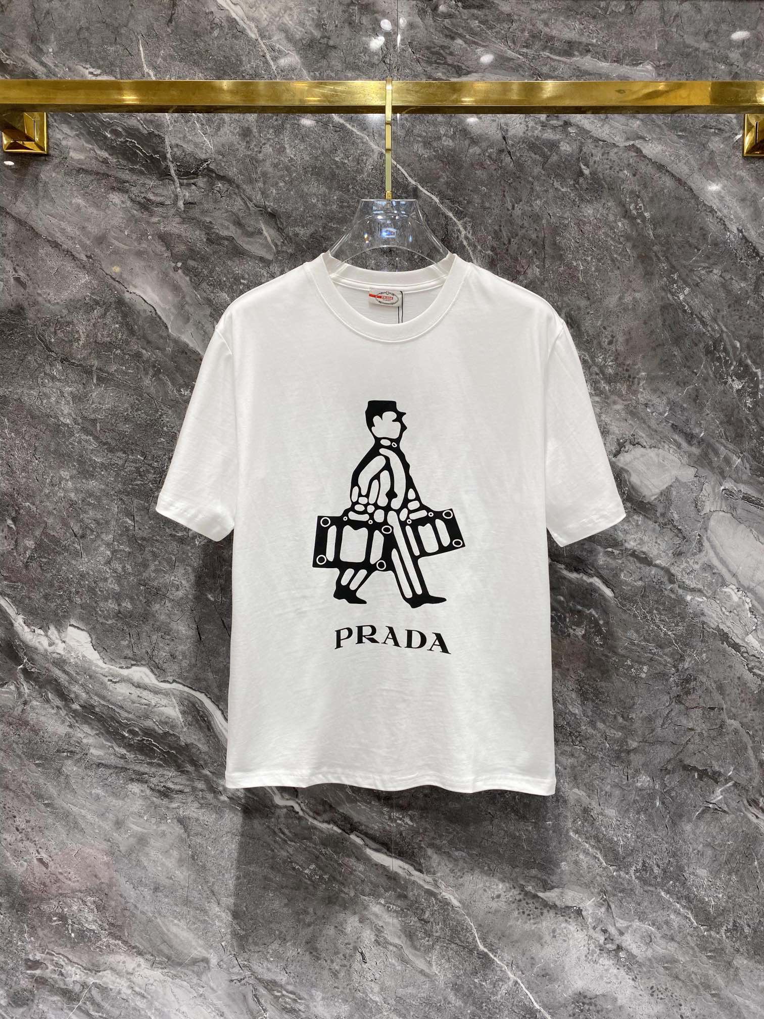 Prada Kleidung T-Shirt Schwarz Weiß Baumwolle Fashion Kurzarm