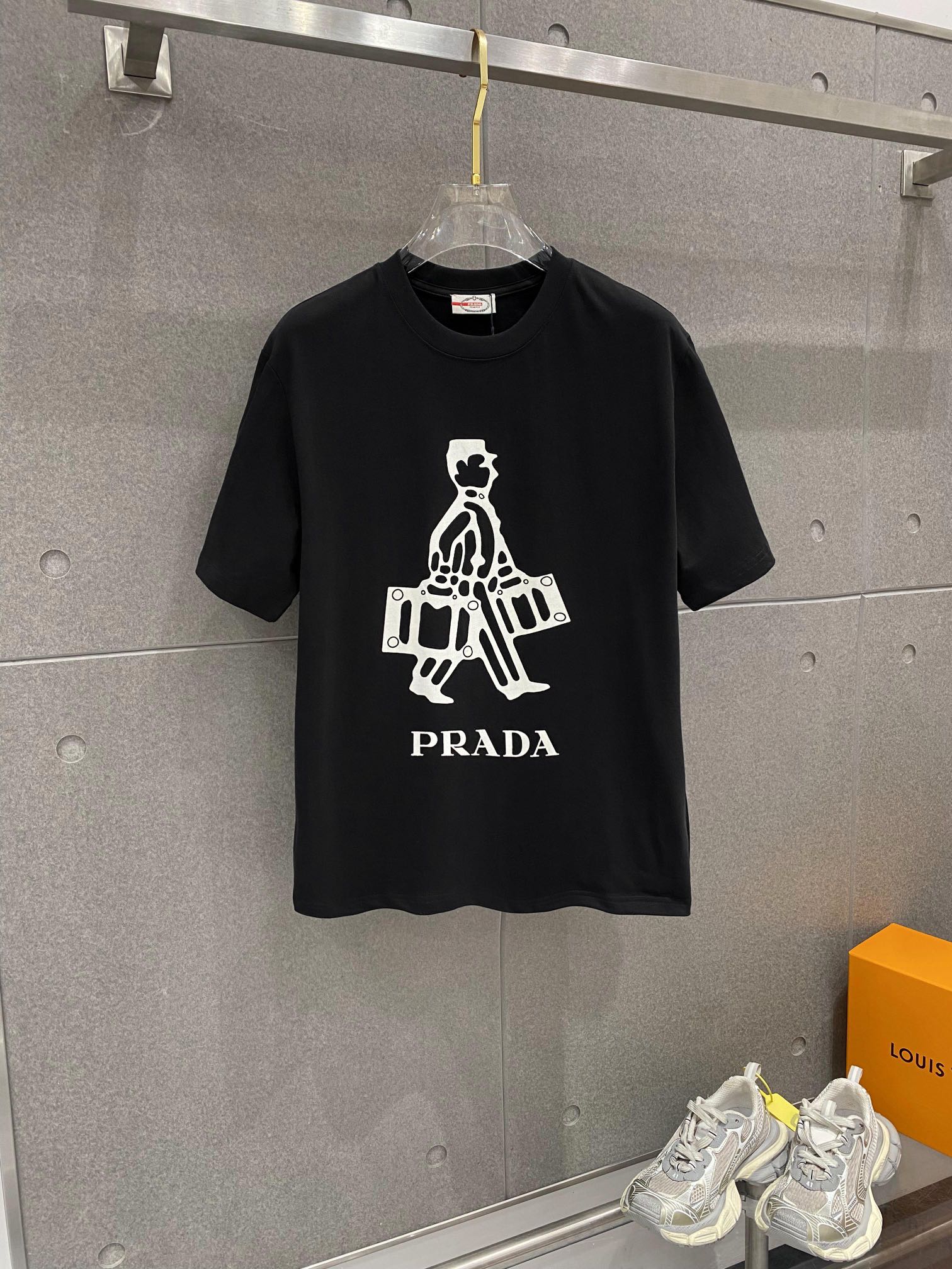 Prada Clothing T-Shirt Black White Cotton Fashion Short Sleeve