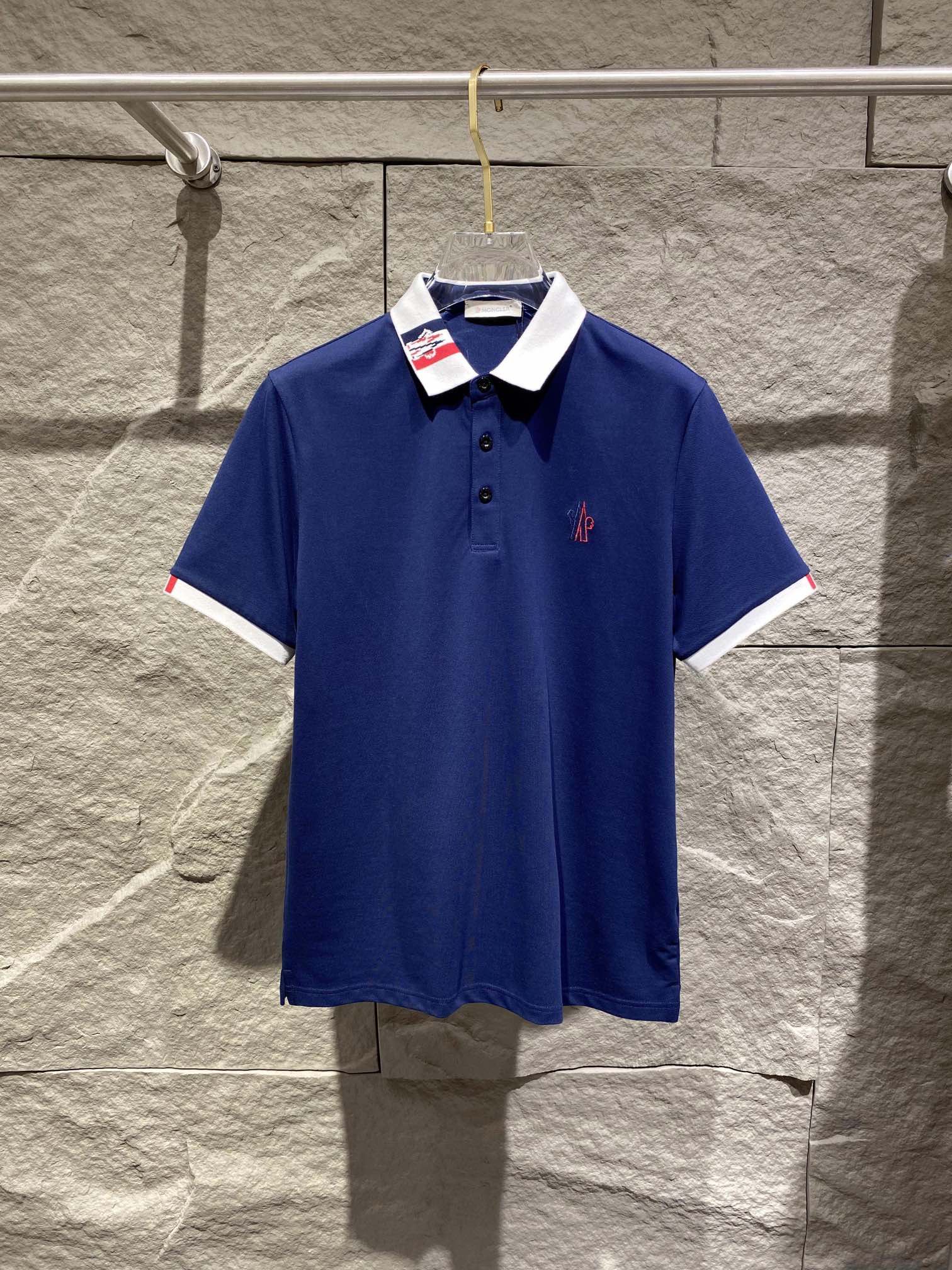 Moncler Clothing Polo T-Shirt High Quality Perfect
 Blue White Embroidery Spring/Summer Collection Fashion