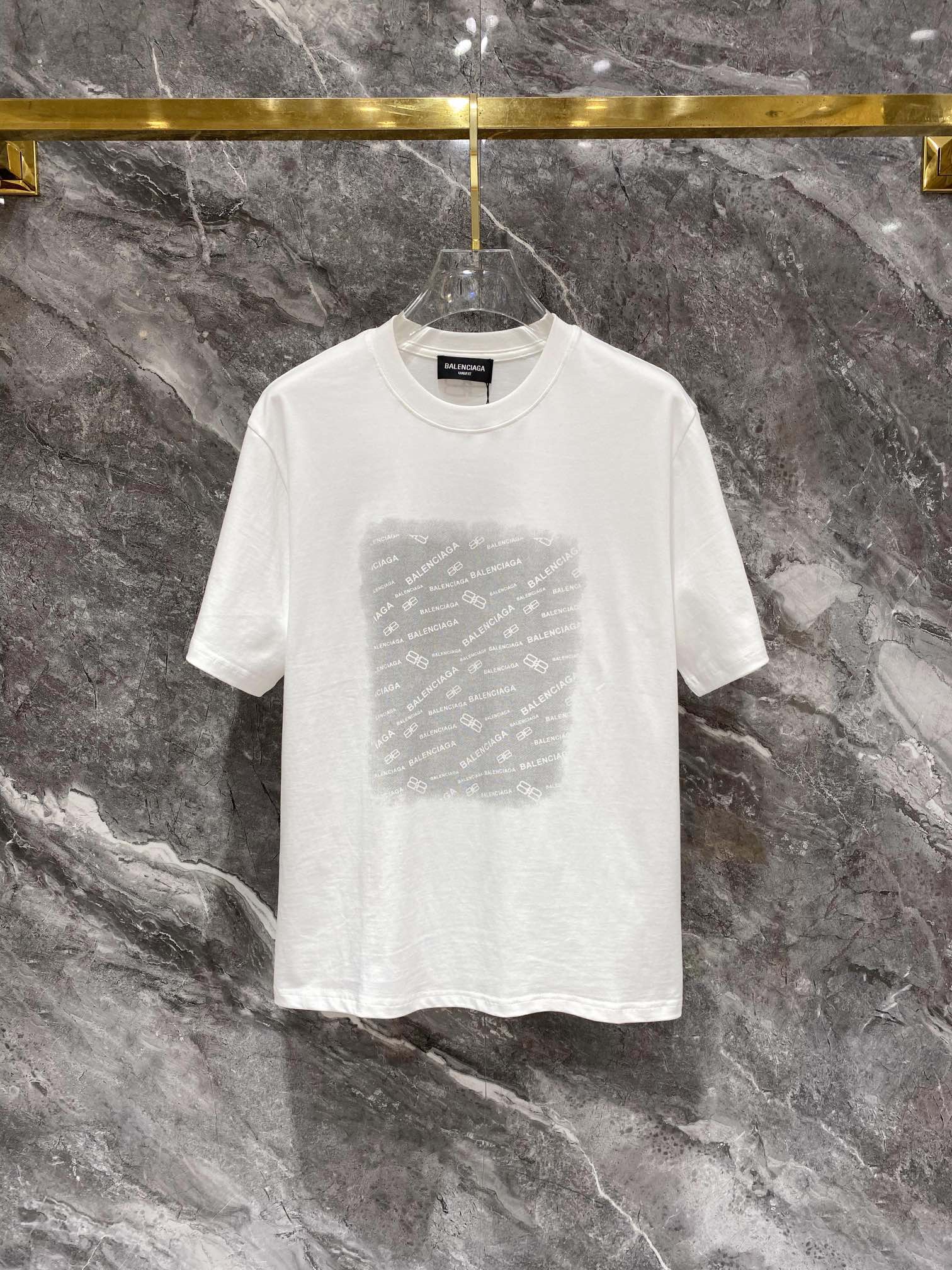 Balenciaga Clothing T-Shirt UK 7 Star Replica
 Black White Printing Cotton Fashion Short Sleeve