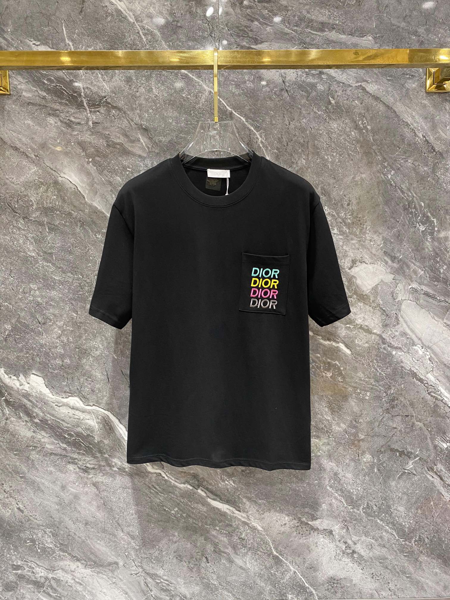 Dior Kleding T-Shirt Zwart Wit Borduurwerk Katoen Fashion Korte mouw