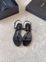 Yves Saint Laurent Zapatos Sandalias Réplica AAA+ Diseñador
 Negro Hardware de oro Dermis Laca Piel oveja