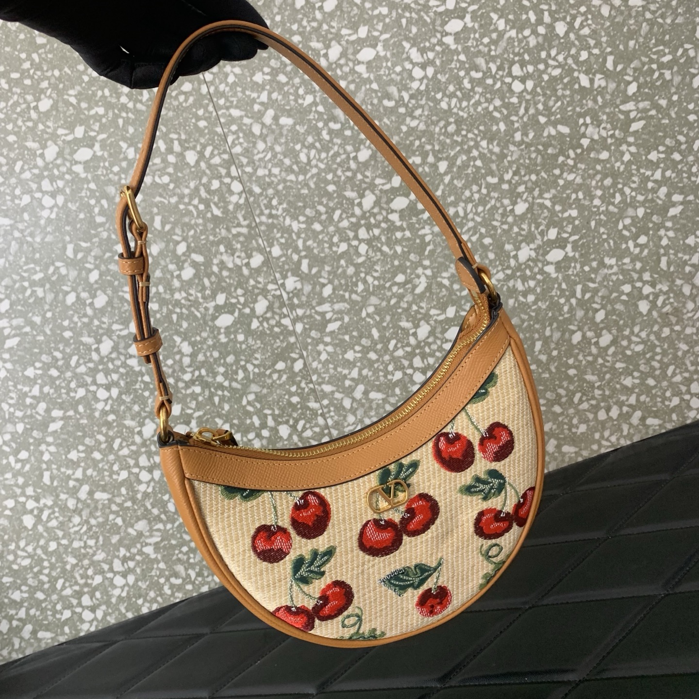 valentino vlogo signature cherry raffia mini hobo