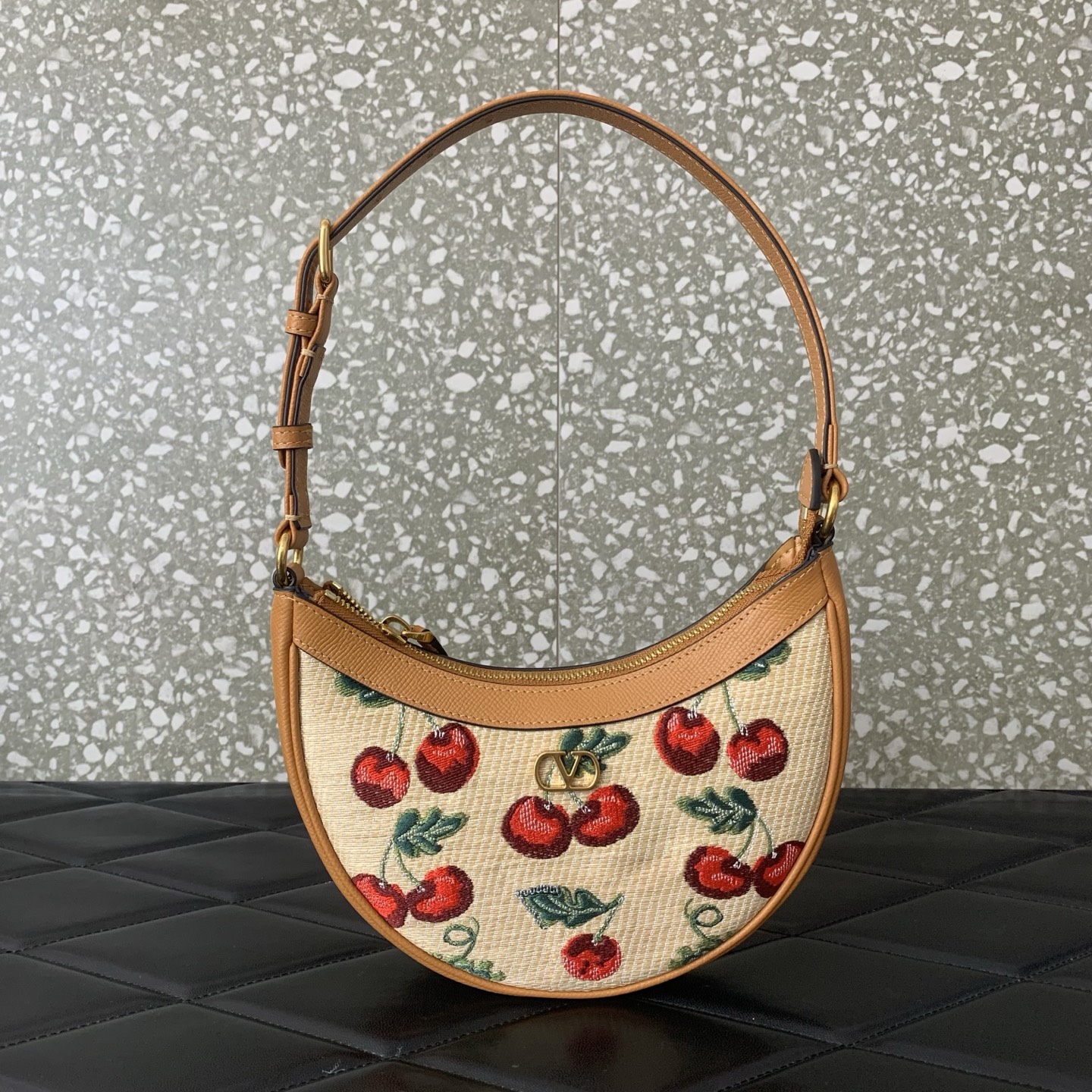 valentino vlogo signature cherry raffia mini hobo