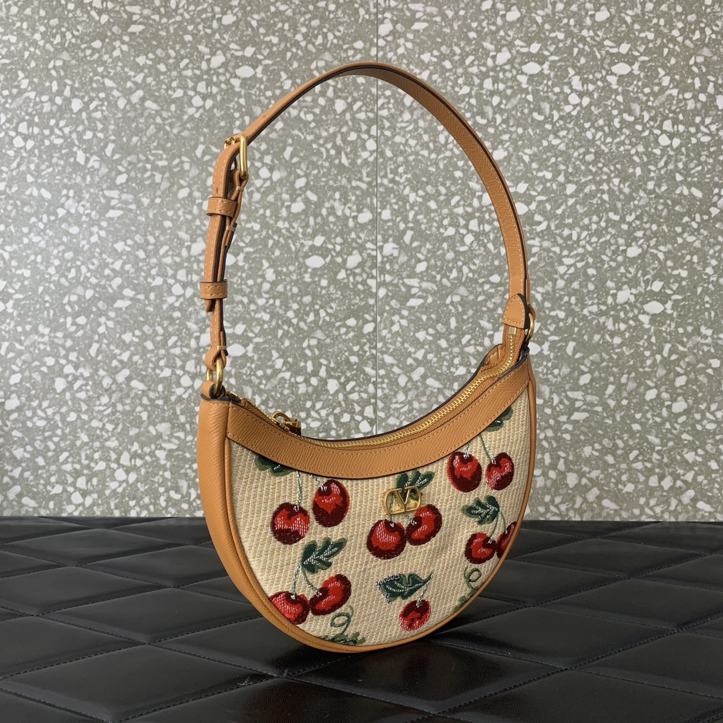 valentino vlogo signature cherry raffia mini hobo
