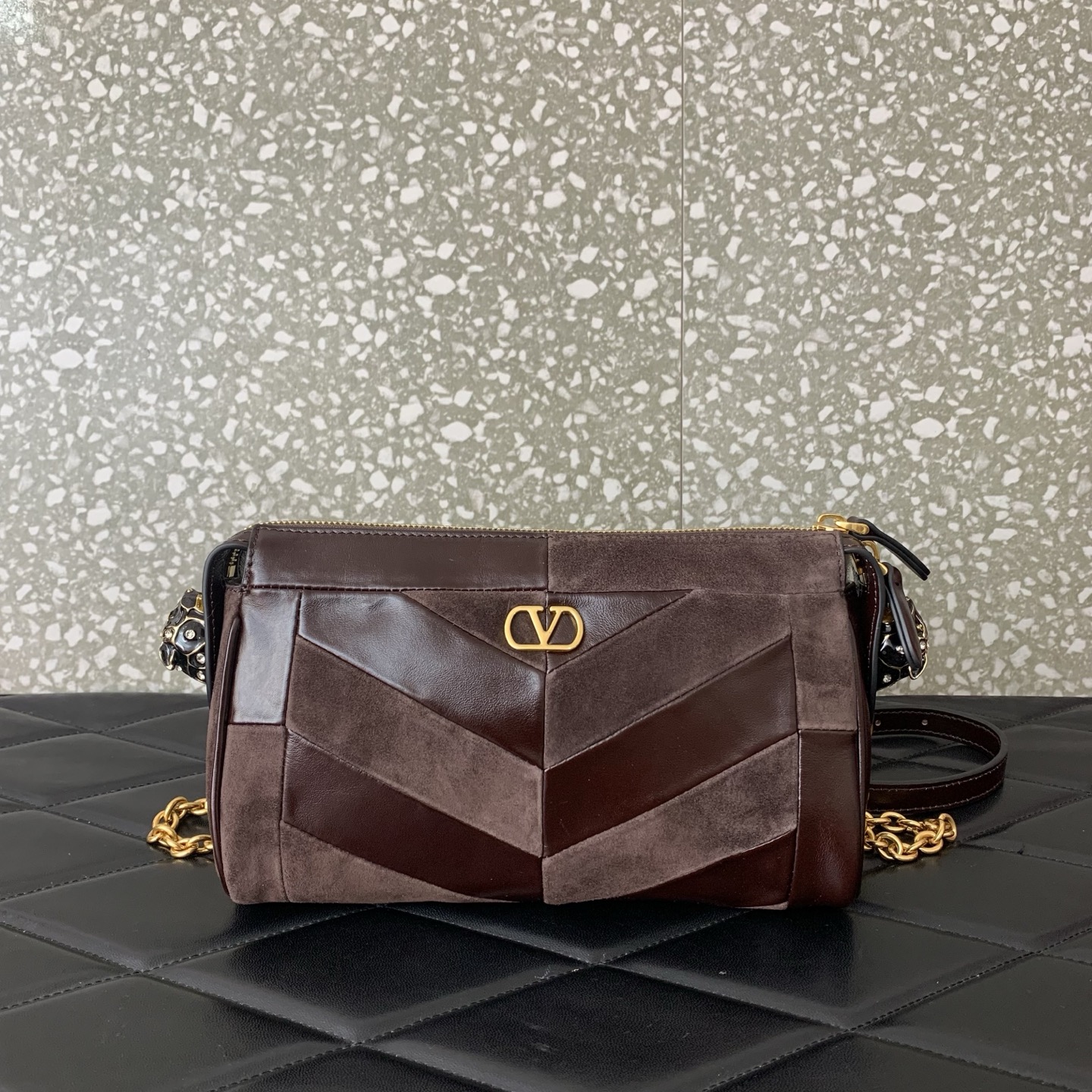 Valentino Brown Chevron Shoulder Bag