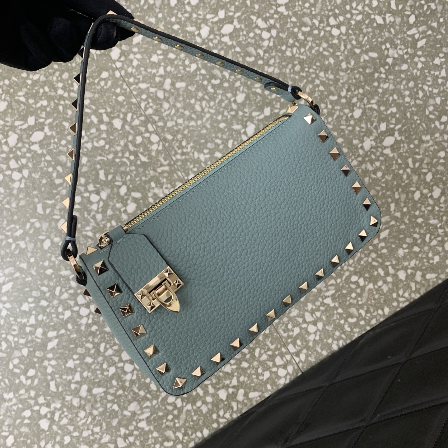 Valentino Blue Studded Zip Shoulder Bag