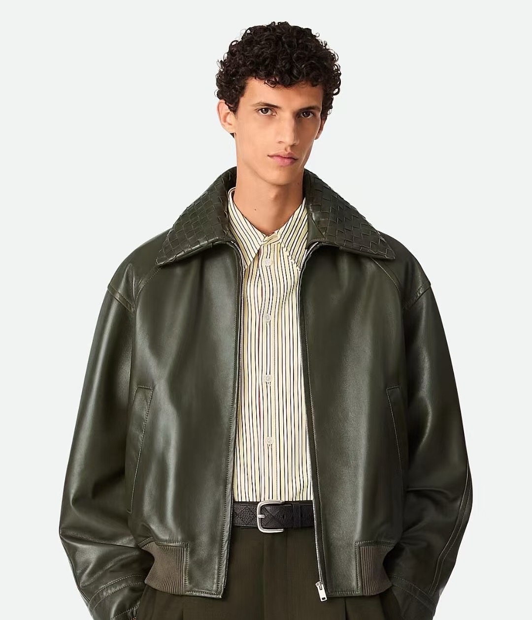 Bottega Veneta Green Woven Collar Lambskin Leather Jacket 10 i1755076919496 6543 0 8