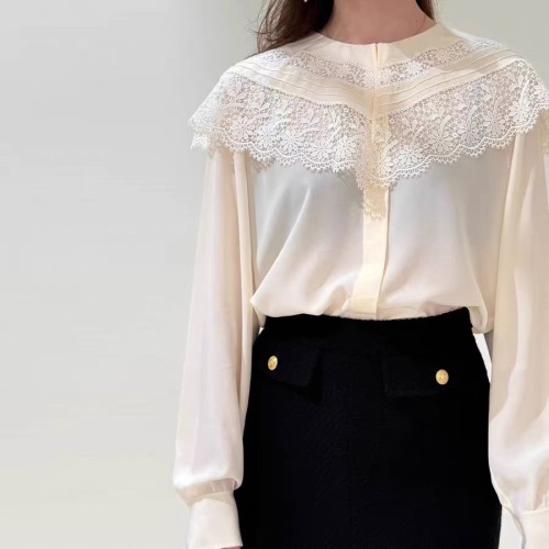 Chloe Embroidered Silk Top - Elegant Lace Detail, Heavyweight Fabric, Chic Style 1 Chloe Embroidered Silk Top - Elegant Lace Detail, Heavyweight Fabric, Chic Style
