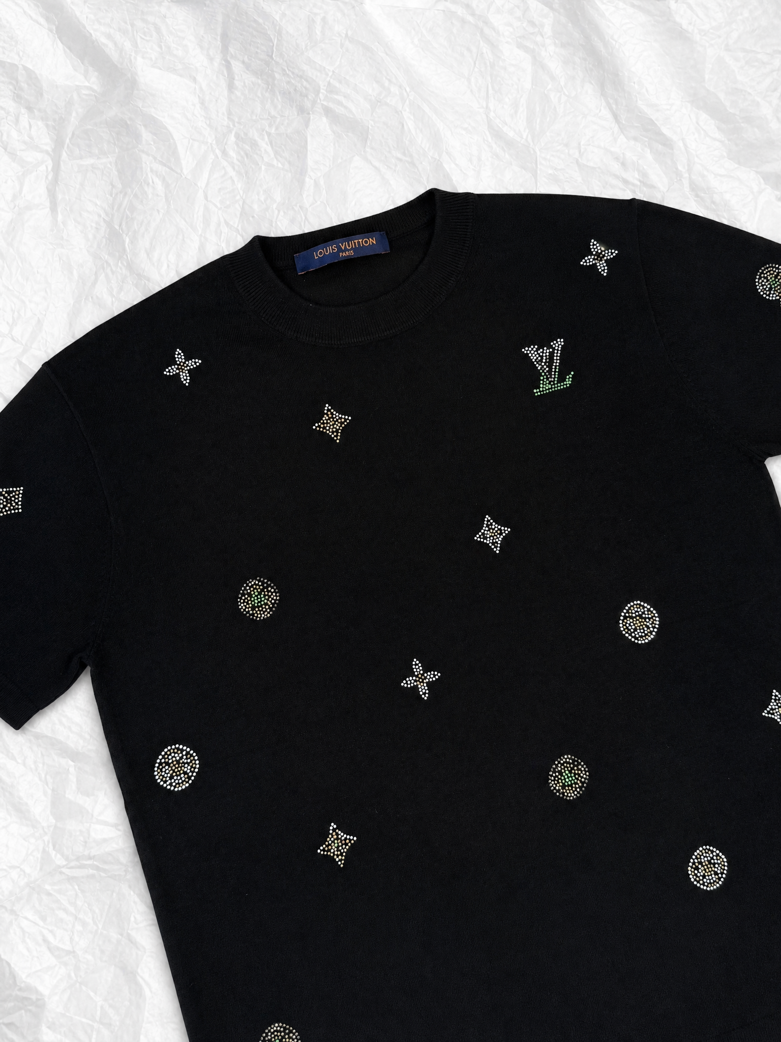 Louis Vuitton LV Flowers 花卉莱茵石烫钻短袖