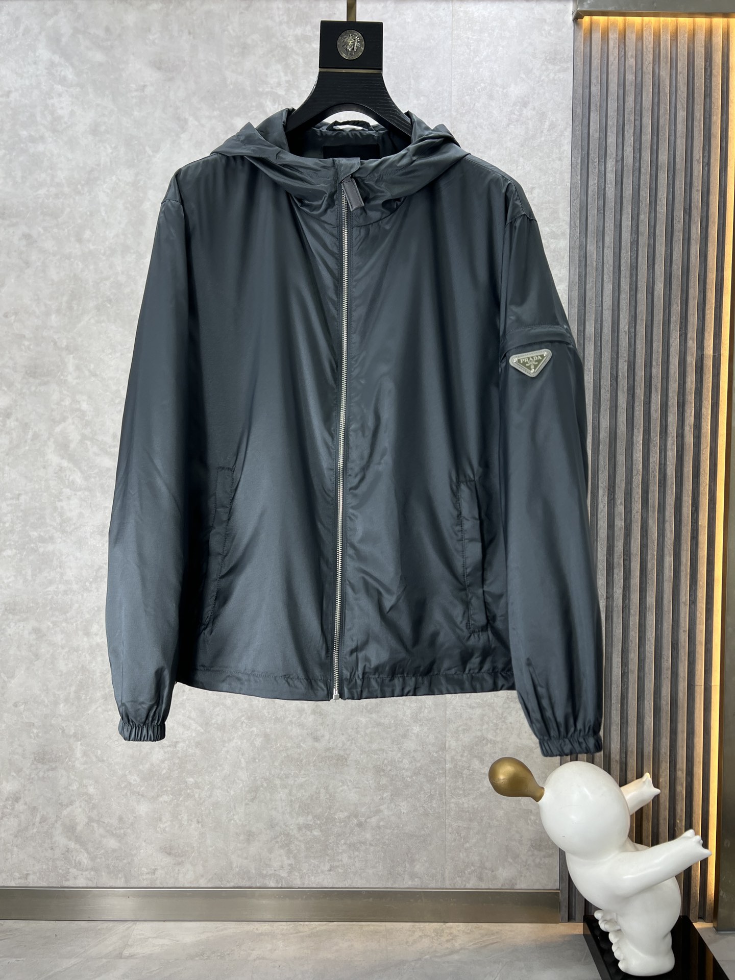 Prada Clothing Coats & Jackets Black Grey Men Nylon Spring/Fall Collection Hooded Top