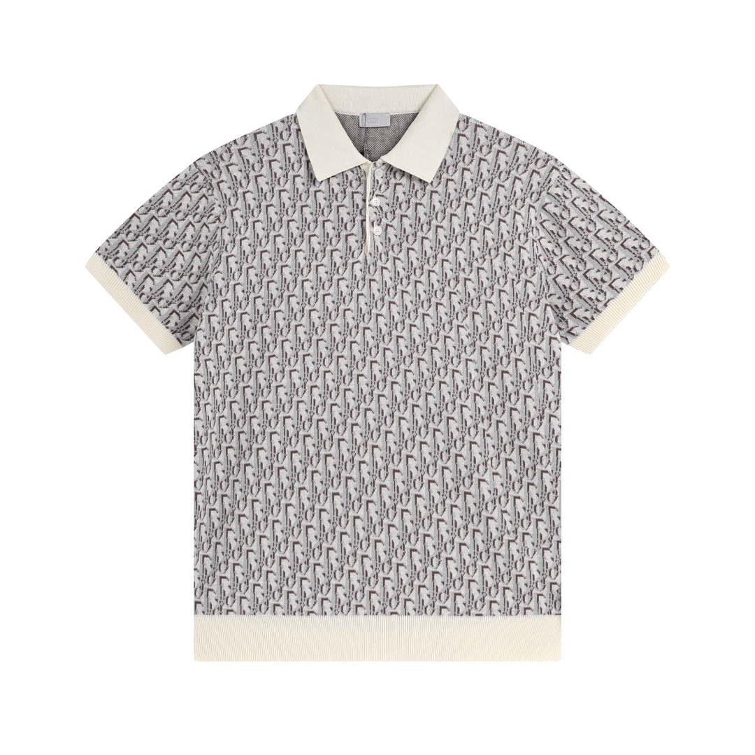 Dior Clothing Polo Blue Printing Knitting Oblique