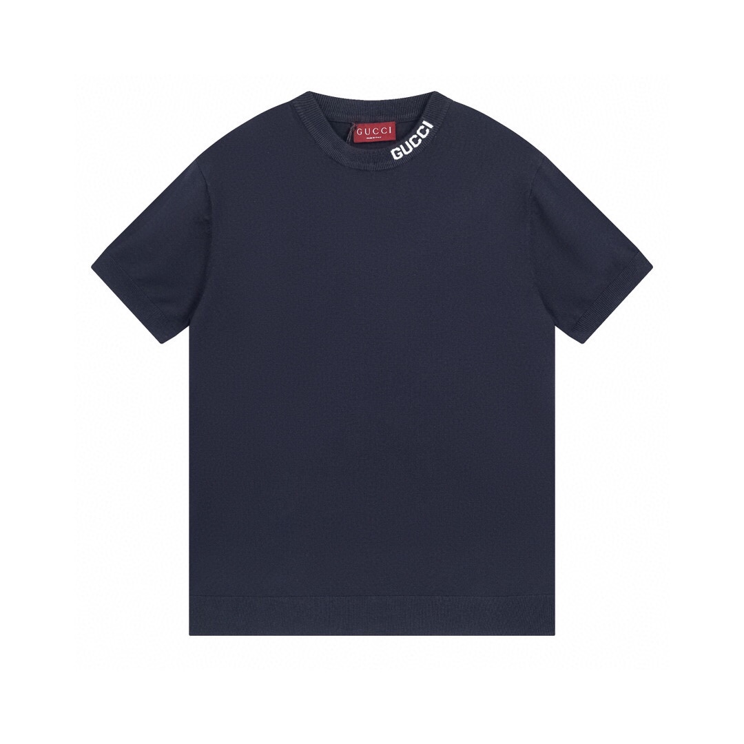 Gucci 24ss nuevo estilo con letras jacquard en el cuello, manga corta de punto, tallas: XS-L
