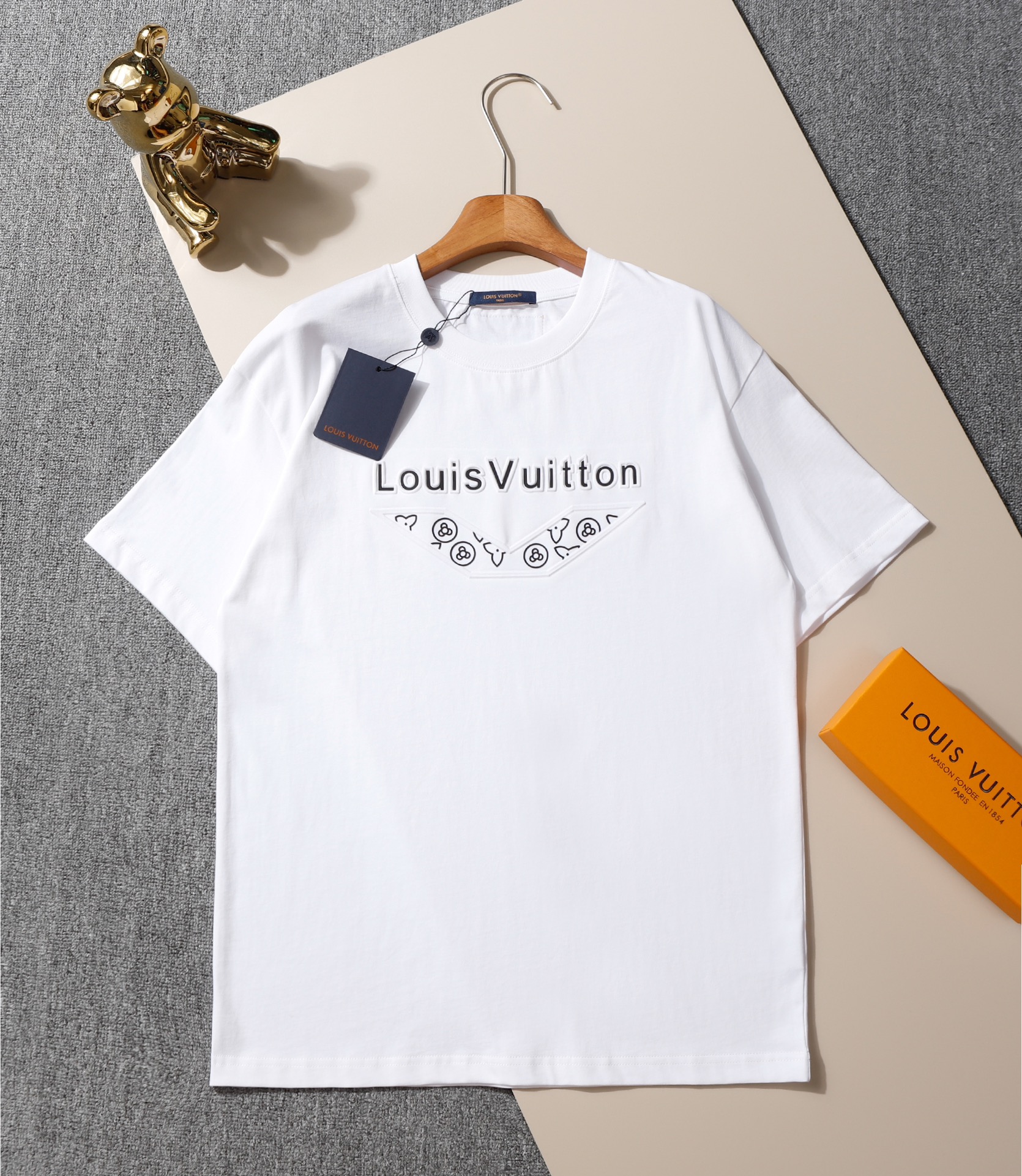 Louis Vuitton Clothing T-Shirt Embroidery Cotton Short Sleeve