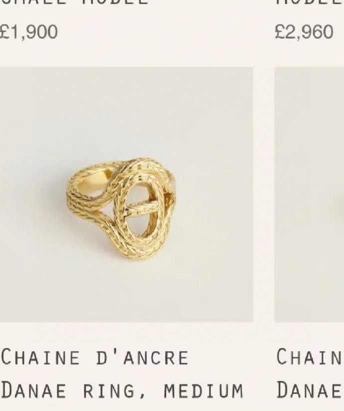 Hermes Chaine d Ancre Danae ring Gold-tone metal Silver-tone metal Medium