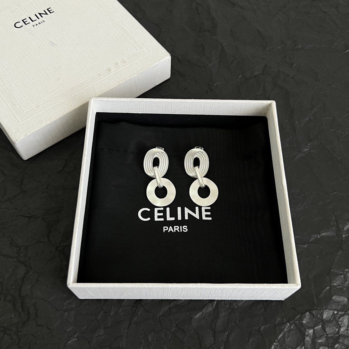 Celine Double Link Drop Earrings earrings Available in matte silver-tone metal and matte gold-tone metal no gemstones 3 5cm drop length