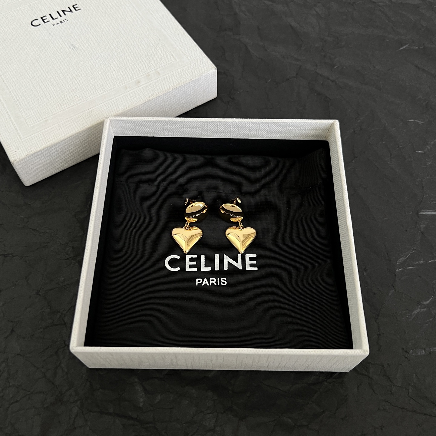 Celine Heart Drop Earrings earrings Polished gold-tone metal no gemstones 3cm drop length