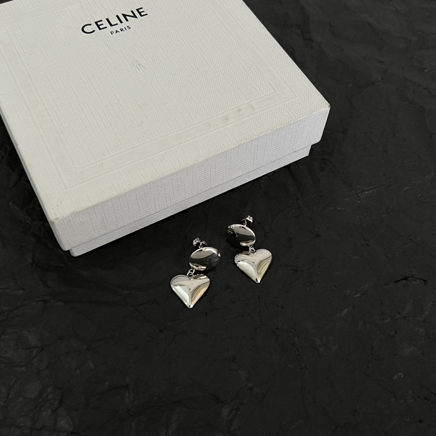 Celine Heart Drop Earrings earrings Silver-toned polished metal no gemstones 2 5cm drop length