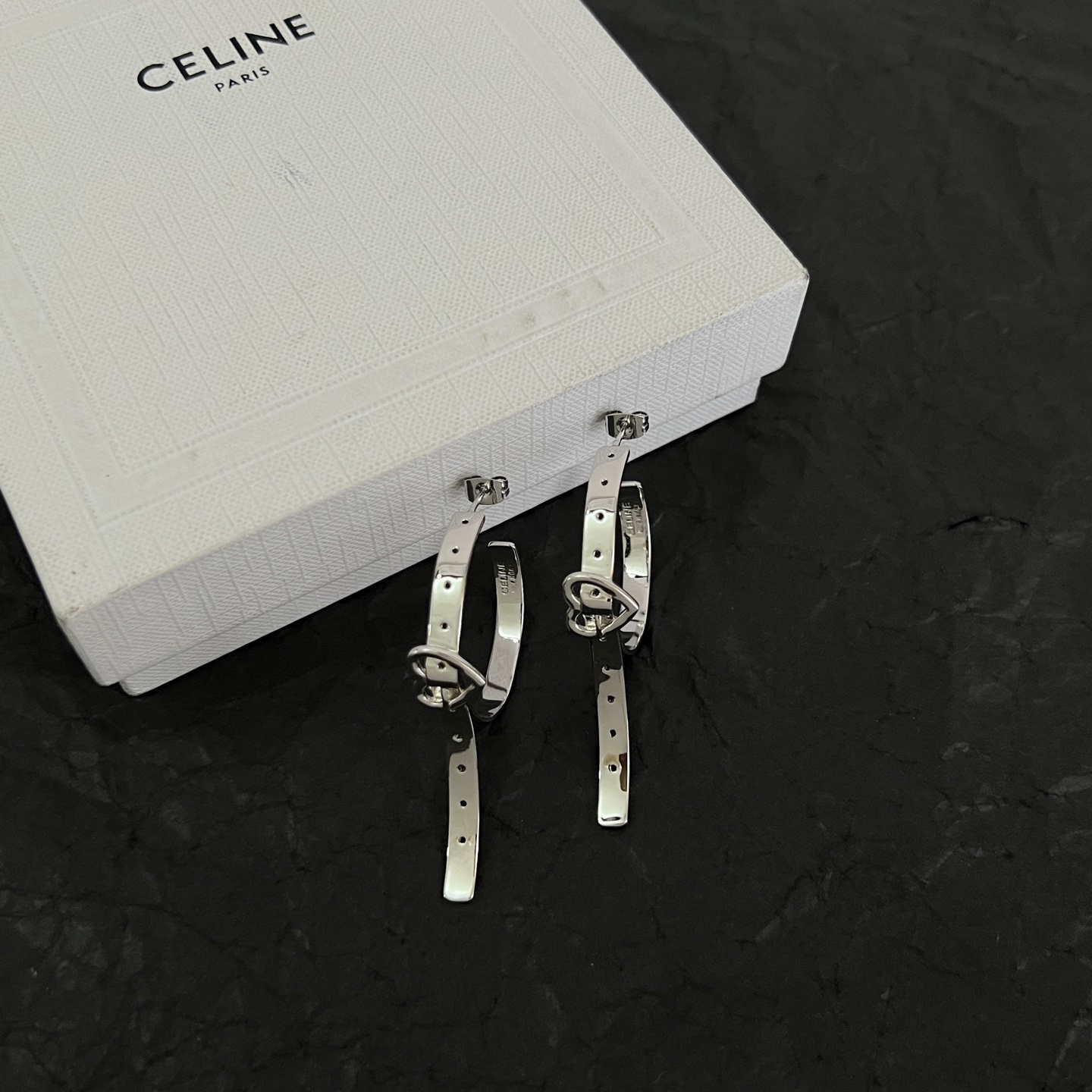 Celine Heart Buckle Belt Hoop Earrings earrings Silver-tone metal and gold-tone metal no gemstones 4 5cm hoop length