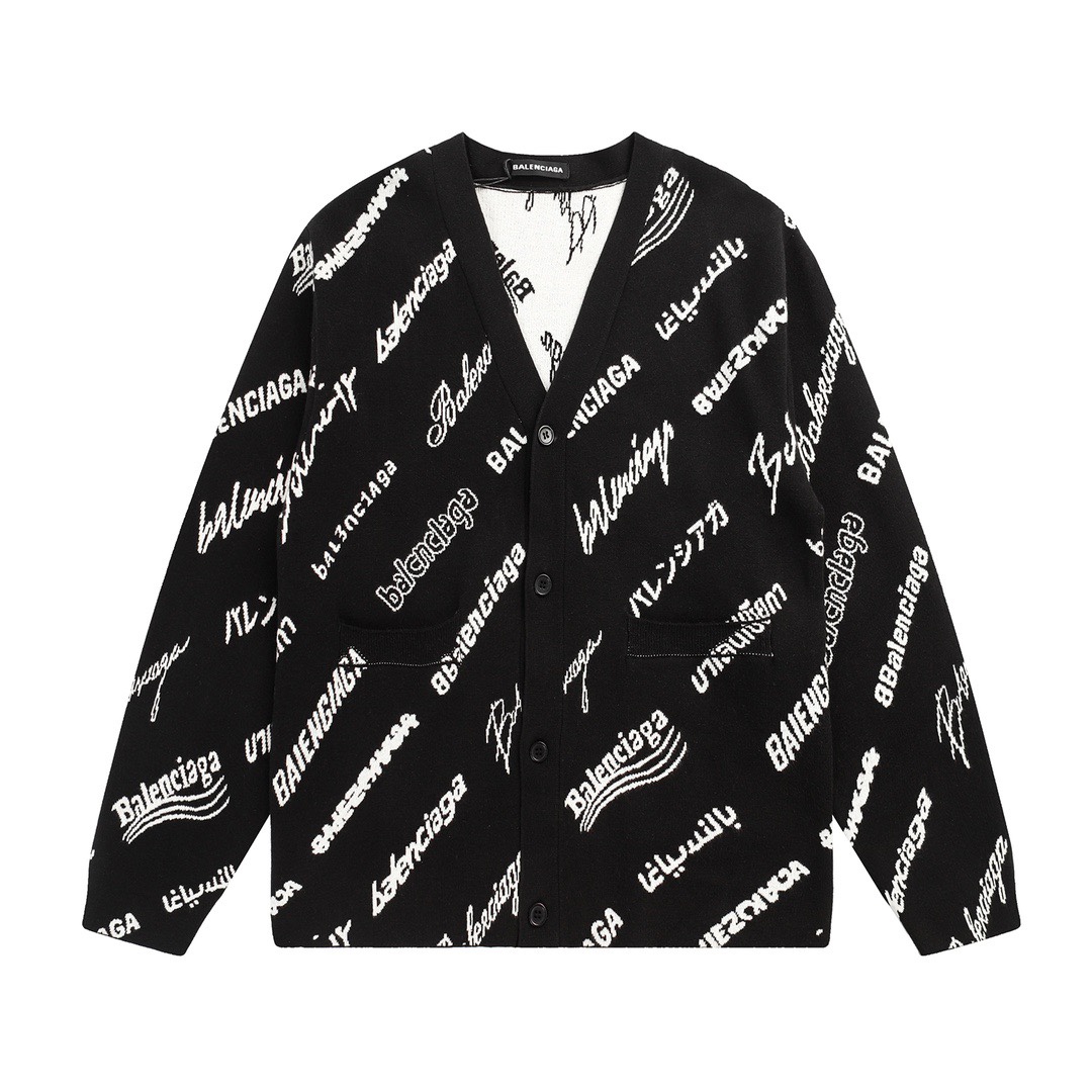 Perfect Balenciaga Clothing Cardigans Knit Sweater Black White Unisex Knitting