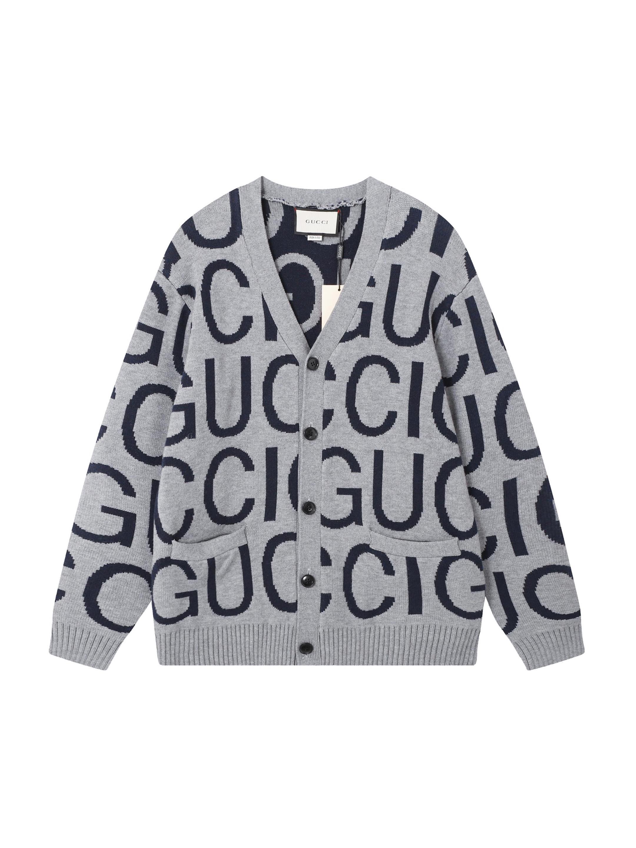 Gucci Clothing Cardigans Knit Sweater Grey Knitting Wool Spring Collection Fashion