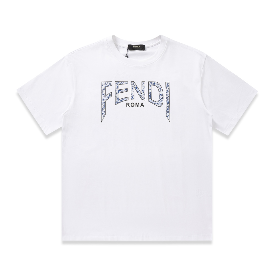 【Fendi】芬迪24ss primavera/verano nuevos productos camiseta de manga corta de cuello redondo de algodón puro con estampado…