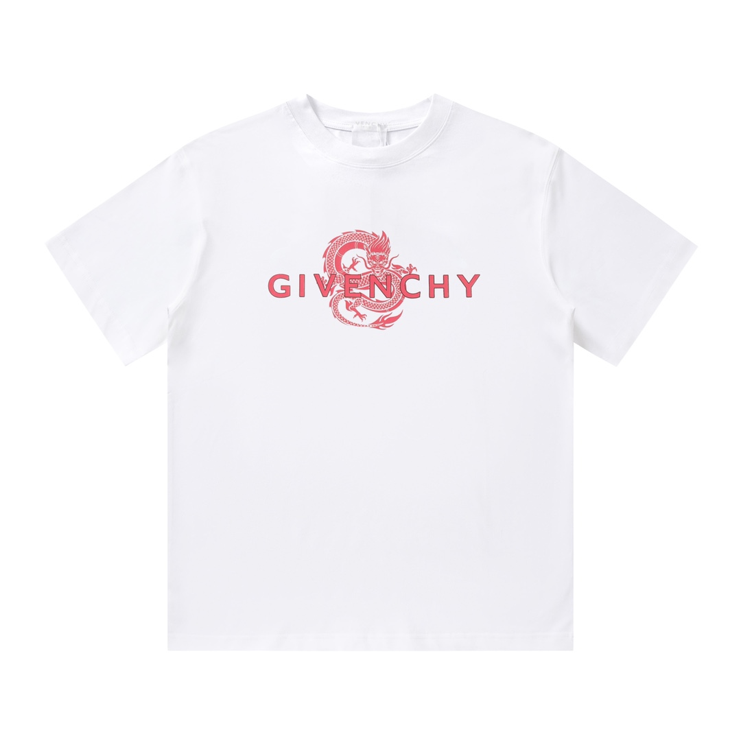 [Givenchy] Camiseta festiva de manga corta de algodón puro con estampado del Año Nuevo rojo del Año Nuevo 24s…