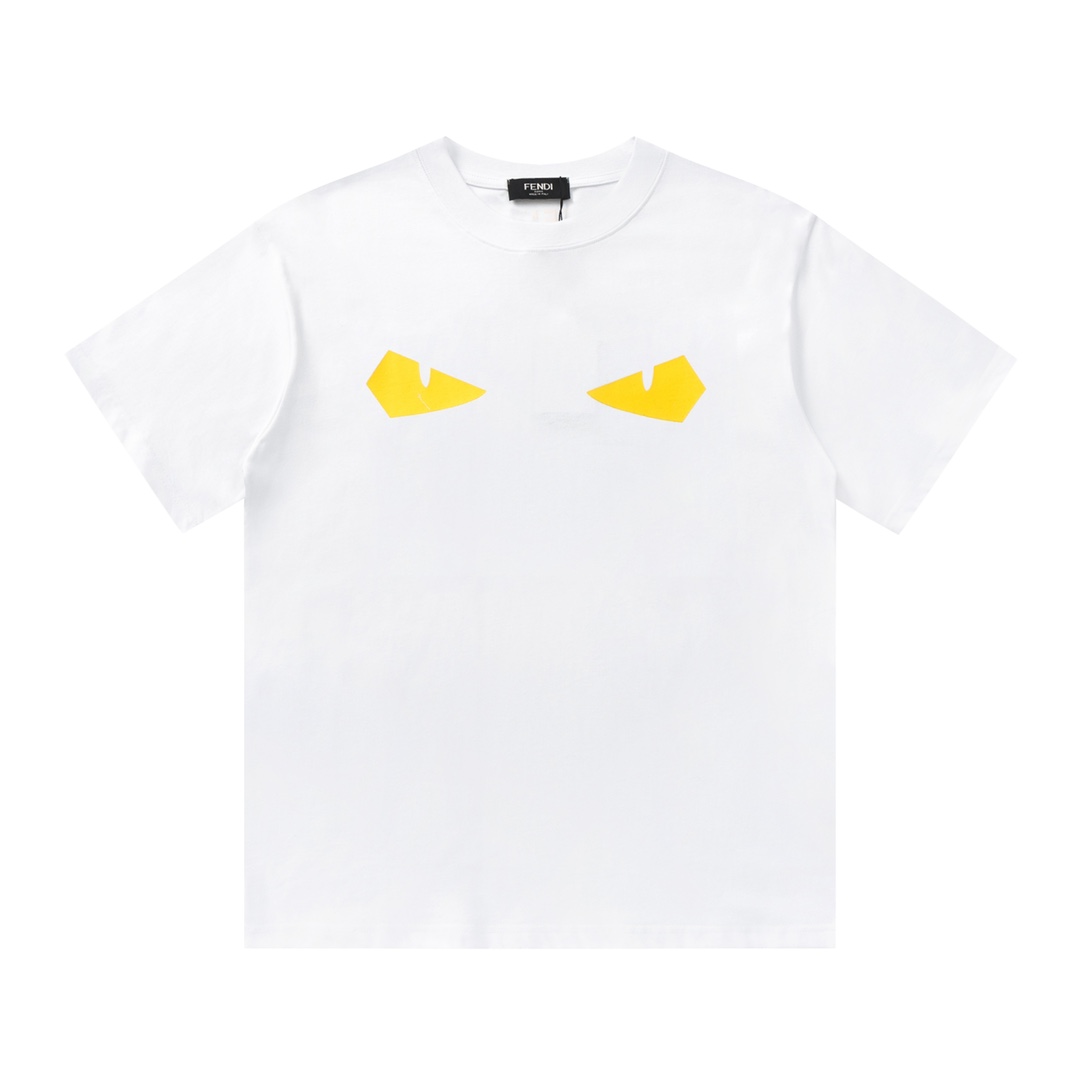 Fendi/芬迪24fw春夏新品小怪兽眼睛短袖T恤 颜色：黑色 白色 尺码：XS S M L 春夏最新砖柜同步时尚又个性超级百搭好看的一款男女都非常合适人手必备款吊牌 领标 水洗麦三标齐全 款号：YH0732