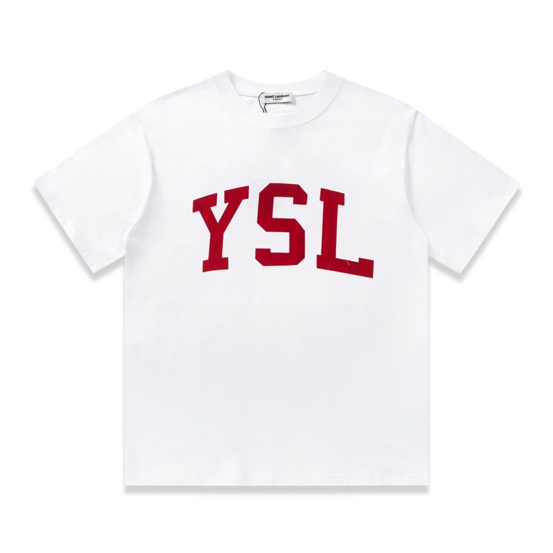YSL/Saint Laurent 23SS, camiseta de manga corta con letras estampadas. Colores: marrón/blanco-negro/blanco-ro…