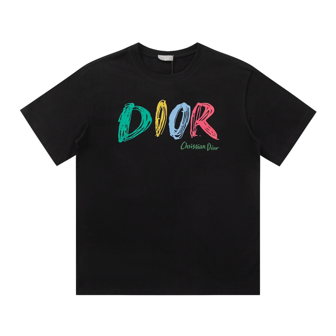 Dior/迪奥24ss彩色cd字母logo印花T恤短袖logo标识精致升级灵感源自八十年代复古原版面料官