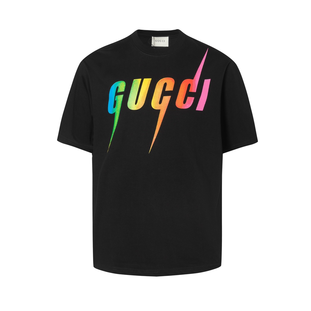 GUCCI/Gucci clásico logo degradado rayo ⚡ camiseta de manga corta, los colores de la camiseta están personalizados y te…