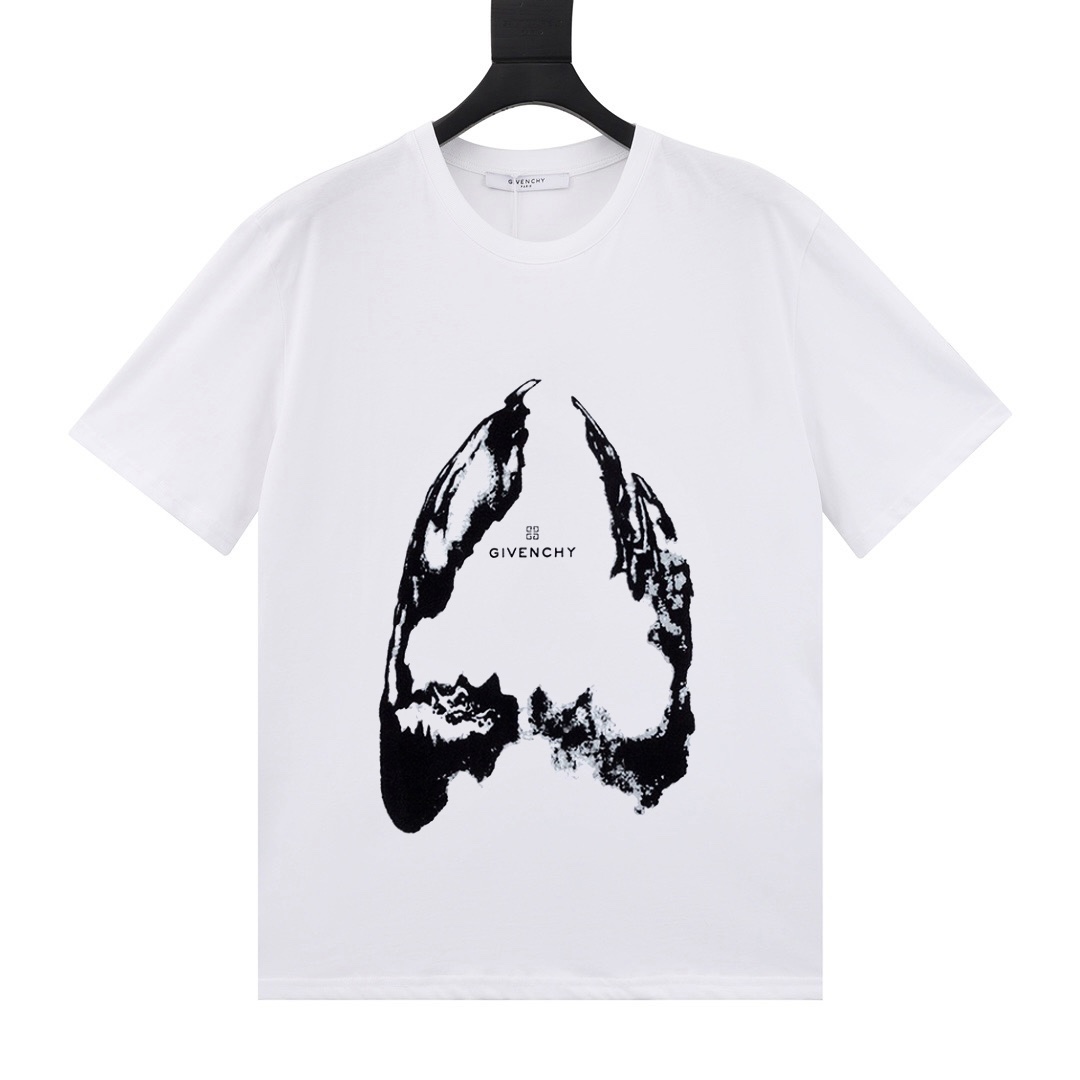 Camiseta civenchy/Givenchy 23SS con estampado de tiburones difusos, cuello redondo y manga corta. Confecciona…