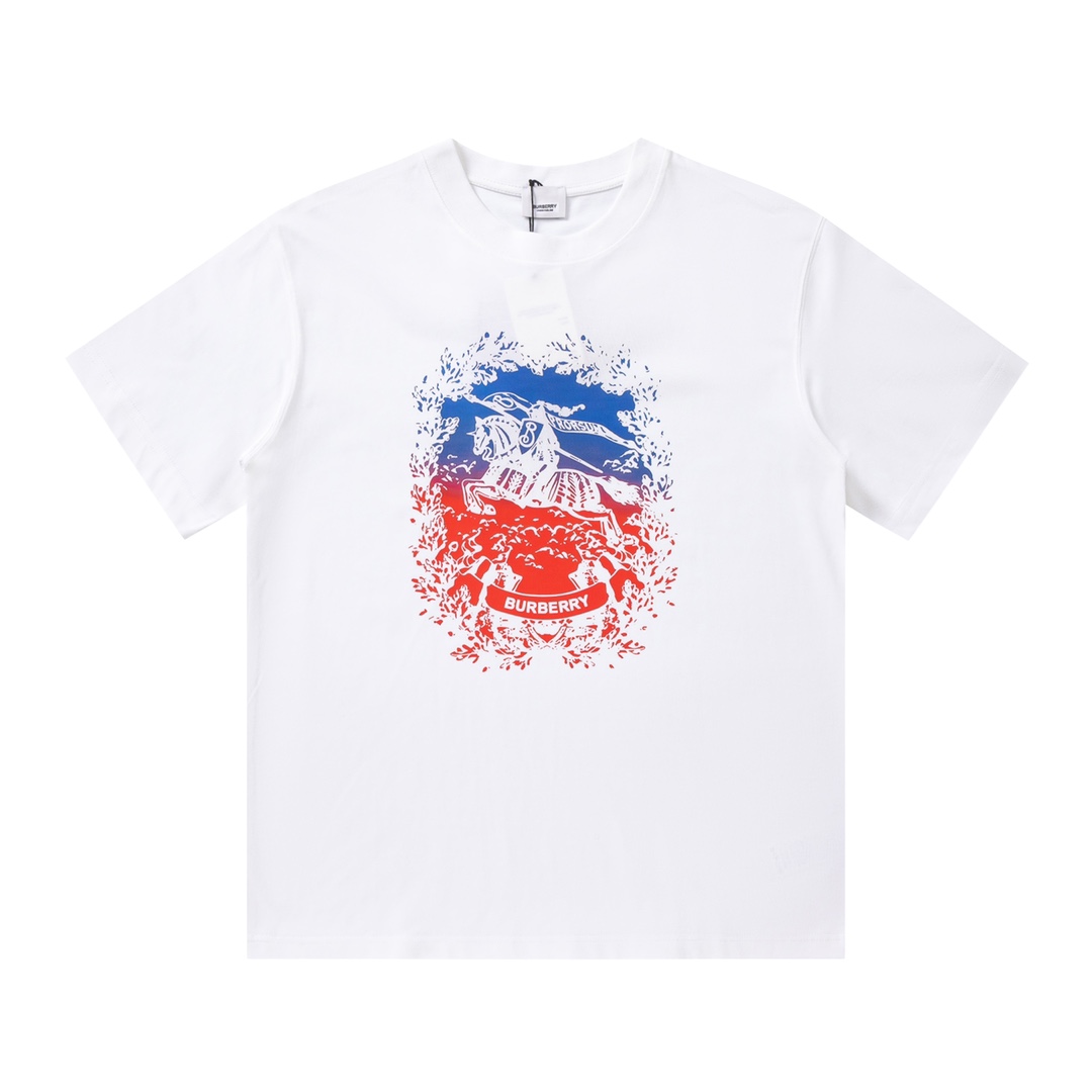 Burberry/巴宝莉 Classic logo print short sleeve, os drop shoulder style, 260g heavy cotton, fashionable and unique, super …
