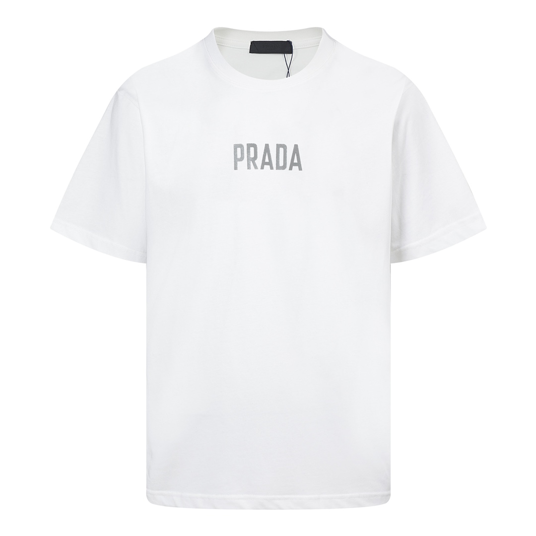 Prada/普拉达24ss新款休闲流苏印花短袖T恤 时尚百搭爆款 进口面料 手感超柔软细腻 穿着亲肤舒适 高端精品 代工厂精细做工 上身非常赞 男士必备单品 三标齐全 【CG3243】 颜色：黑色 白色 码数：XS-L