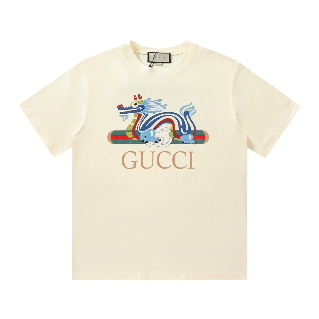 Camiseta de manga corta con logo de edición limitada del Año del Dragón Gucci/Gucci, logo refinado y actualizado, tejid…