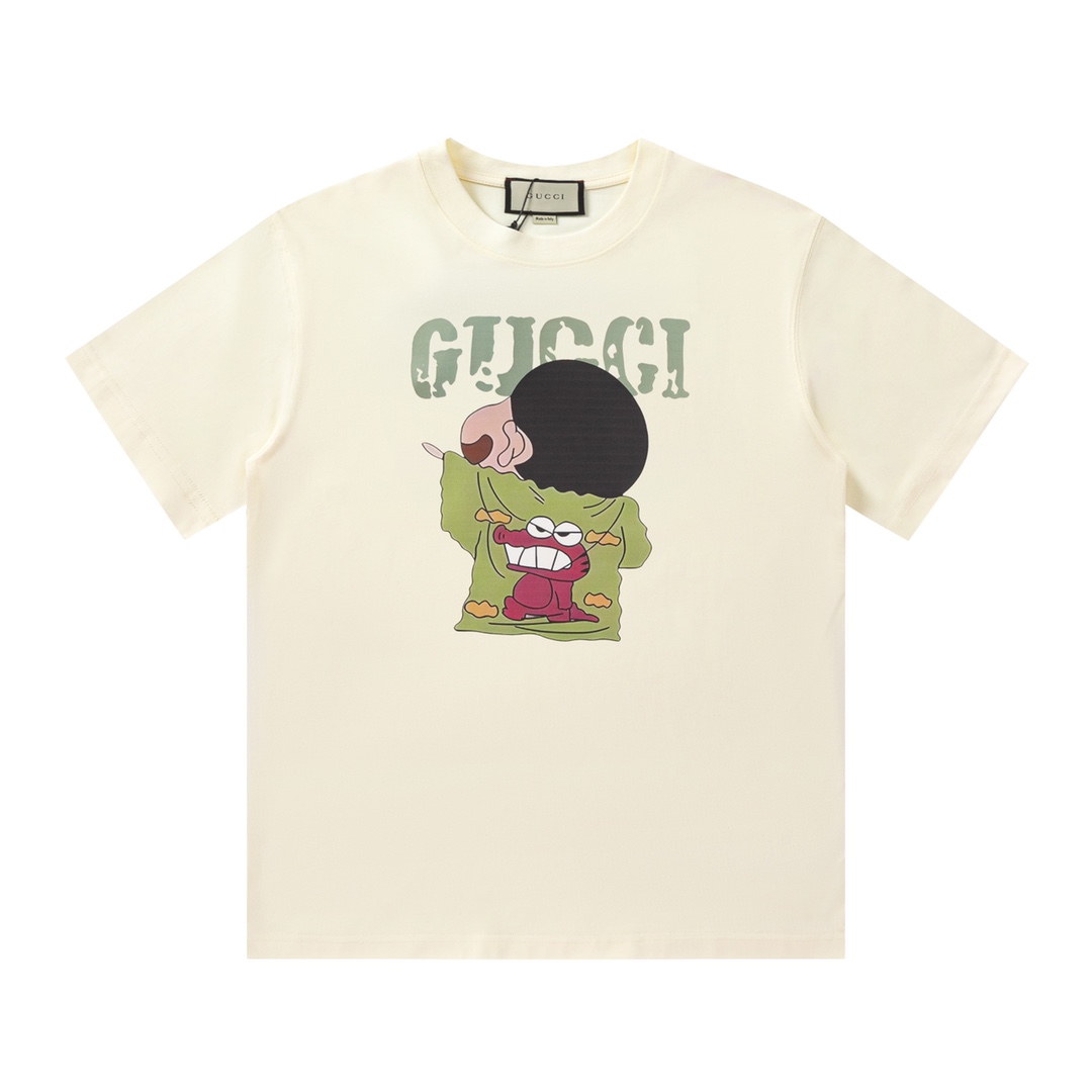 Camiseta de manga corta con estampado de anime Gucci/Gucci, logo refinado y actualizado, tejido teñido en el mismo lote…