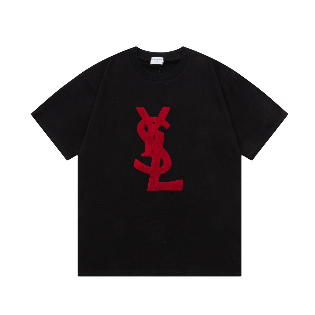 Saint Laurent Paris 23SS, camiseta de manga corta con logo bordado de toalla, elegante y de alta gama. Tejido exclusivo…
