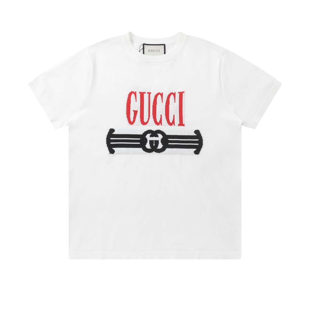 GUCCI/古驰 flecha roja 2024 primavera/verano nueva camiseta de punto de manga corta unisex. GUCCI edición conjunta camise…
