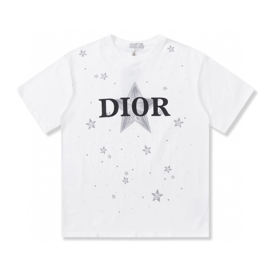 Camiseta de manga corta con estampado de estrellas y logo Dior/Dior 23SS. Versión alta. Patrón de impresión del logotip…